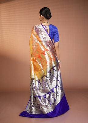 Rust Banarasi Silk Saree With Blouse Piece