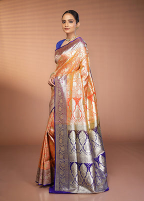 Rust Banarasi Silk Saree With Blouse Piece