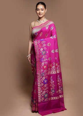 Pink Uppada Silk Saree With Blouse Piece