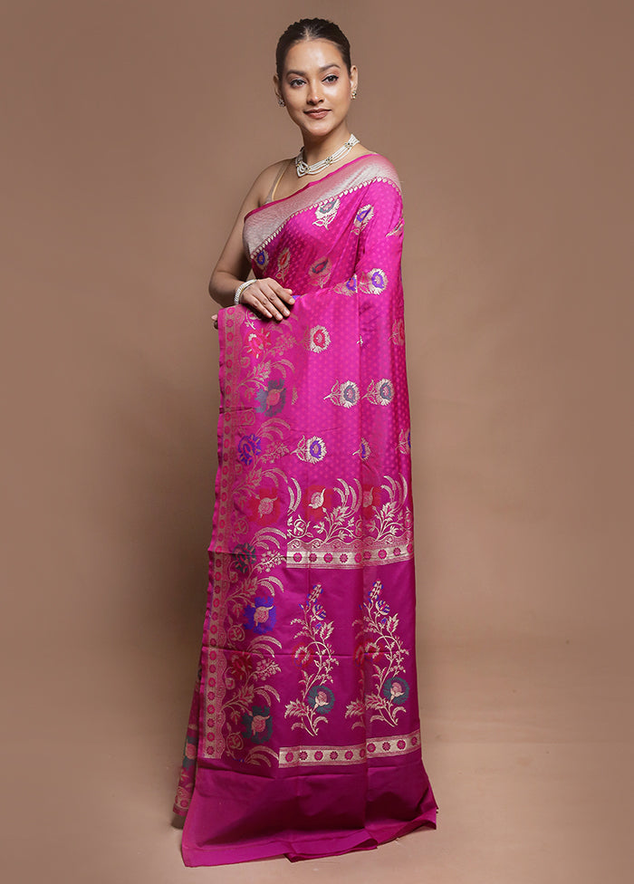 Pink Uppada Silk Saree With Blouse Piece