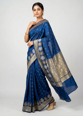 Blue Uppada Silk Saree With Blouse Piece