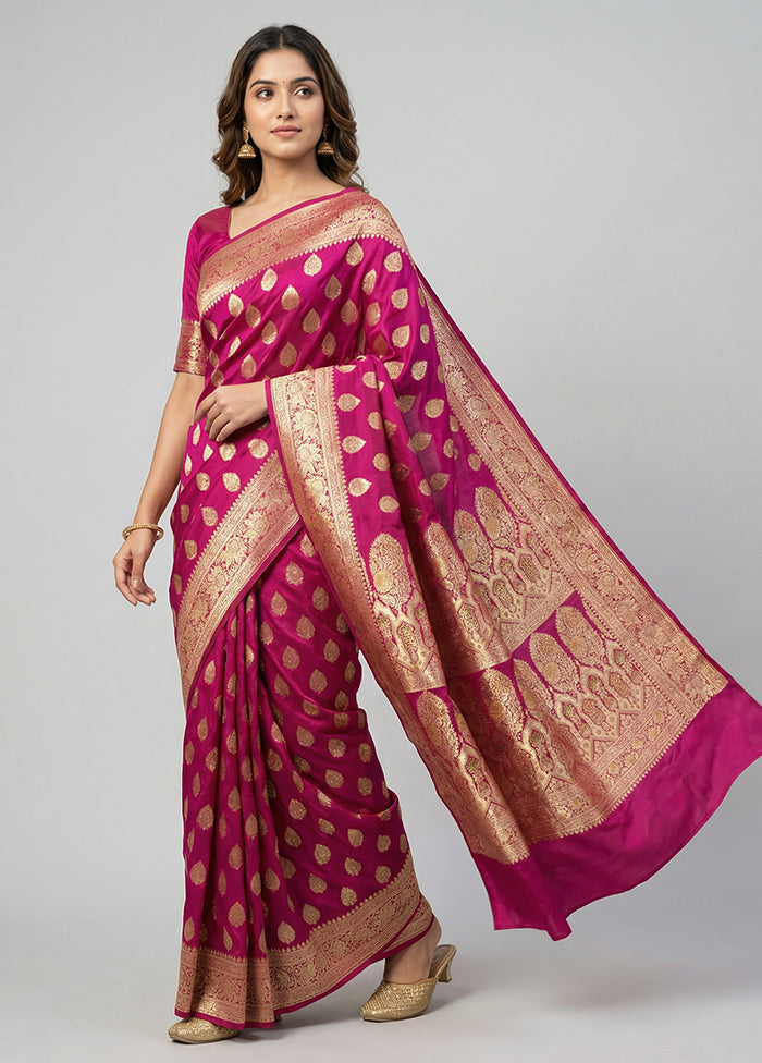 Pink Handloom Banarasi Pure Silk Saree With Blouse Piece