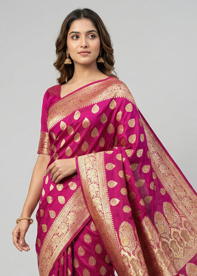 Pink Handloom Banarasi Pure Silk Saree With Blouse Piece