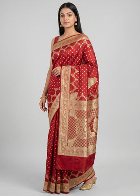 Maroon Banarasi Silk Saree With Blouse Piece