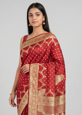 Maroon Banarasi Silk Saree With Blouse Piece