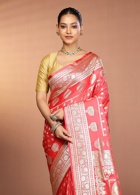 Rust Banarasi Silk Saree With Blouse Piece