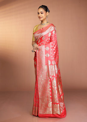 Rust Banarasi Silk Saree With Blouse Piece