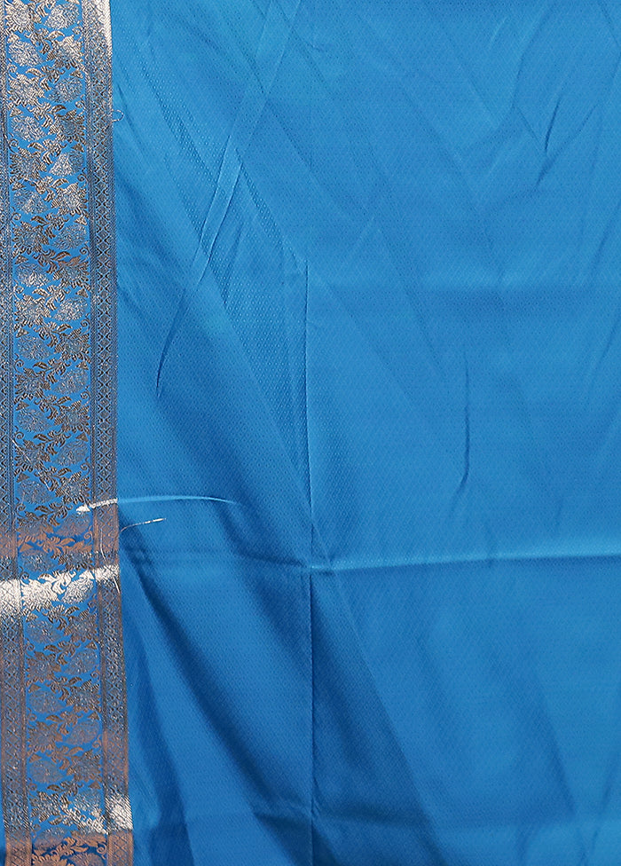 Blue Banarasi Silk Saree With Blouse Piece