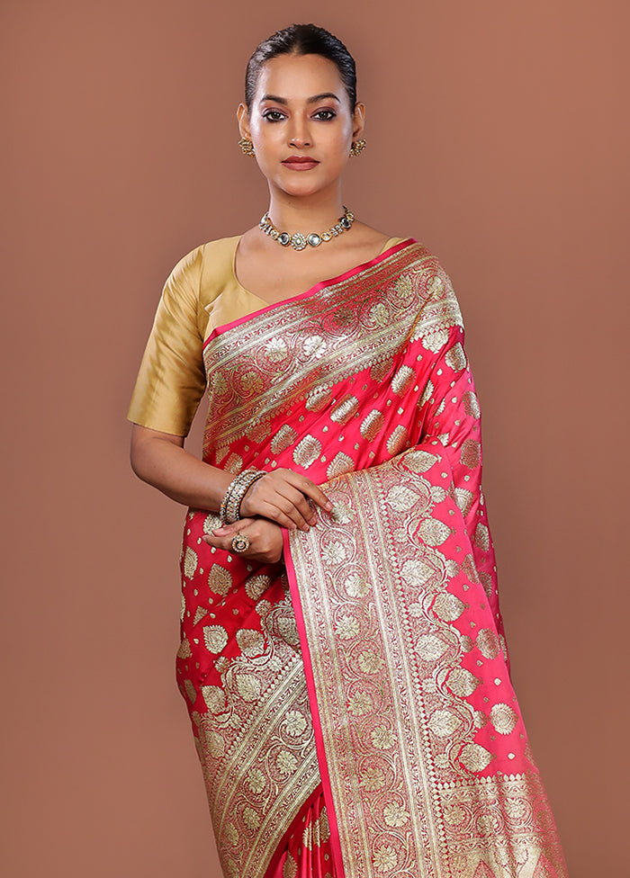 Pink Banarasi Silk Saree With Blouse Piece