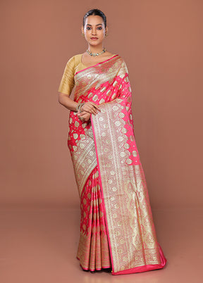 Pink Banarasi Silk Saree With Blouse Piece