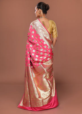 Pink Banarasi Silk Saree With Blouse Piece