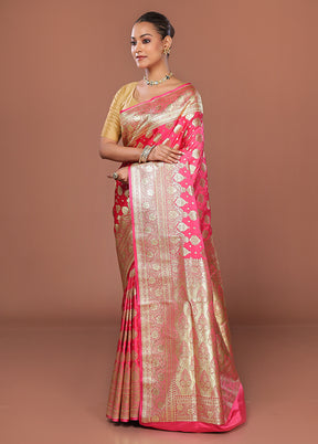 Pink Banarasi Silk Saree With Blouse Piece