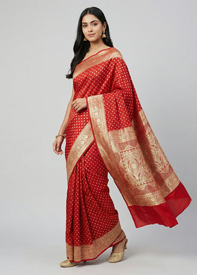 Red Banarasi Silk Saree With Blouse Piece
