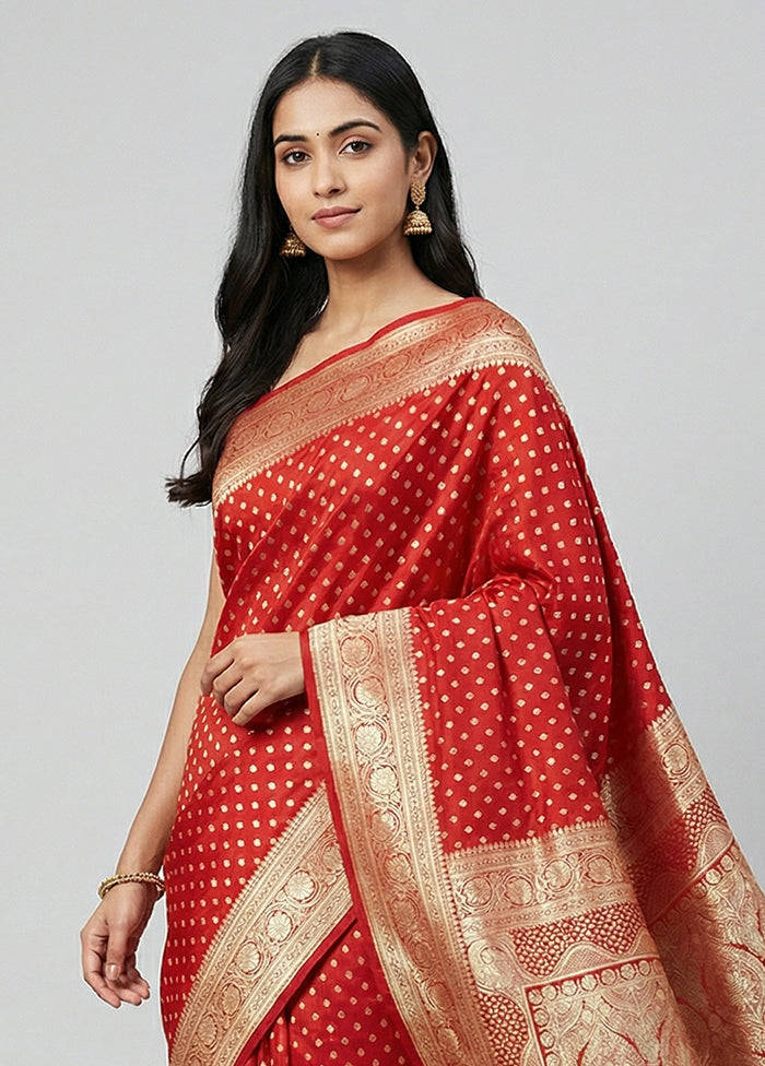 Red Banarasi Silk Saree With Blouse Piece