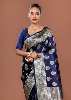 Blue Banarasi Silk Saree With Blouse Piece