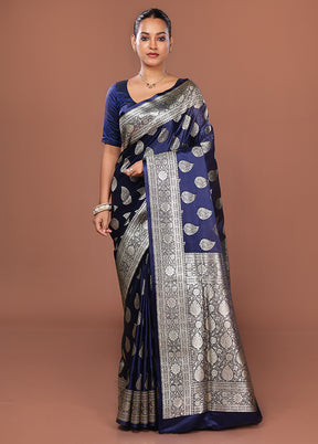 Blue Banarasi Silk Saree With Blouse Piece