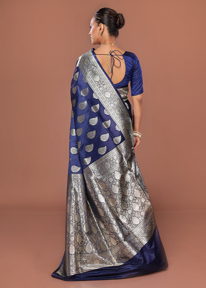 Blue Banarasi Silk Saree With Blouse Piece