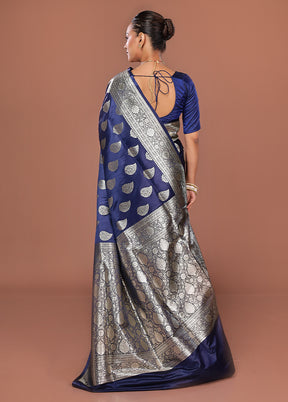 Blue Banarasi Silk Saree With Blouse Piece