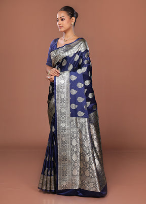 Blue Banarasi Silk Saree With Blouse Piece