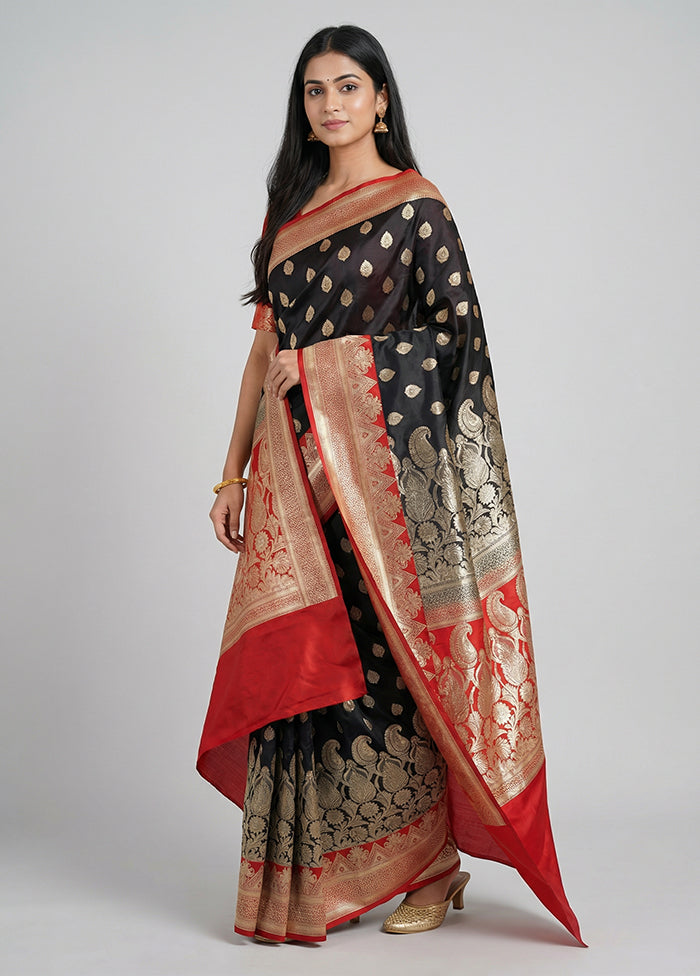 Black Handloom Banarasi Pure Silk Saree With Blouse Piece