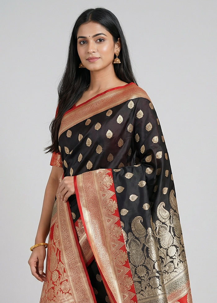 Black Handloom Banarasi Pure Silk Saree With Blouse Piece