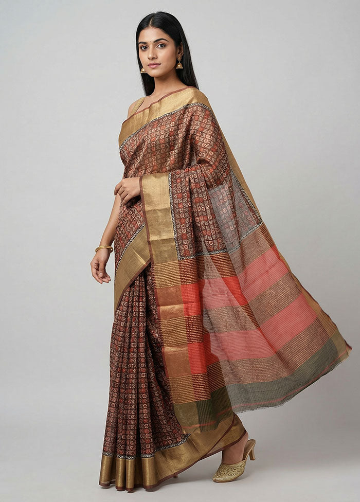Brown Tussar Silk Saree With Blouse Piece