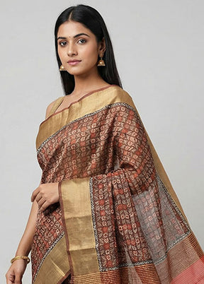 Brown Tussar Silk Saree With Blouse Piece