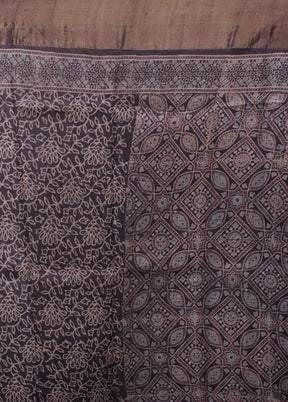 Brown Handloom Tussar Pure Silk Saree With Blouse Piece