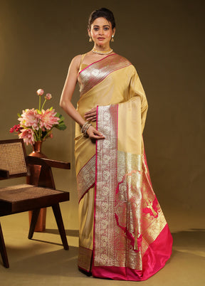 Pink Banarasi Silk Saree With Blouse Piece