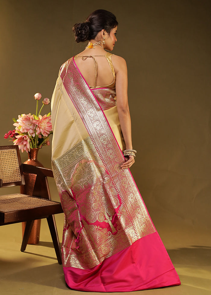 Pink Banarasi Silk Saree With Blouse Piece