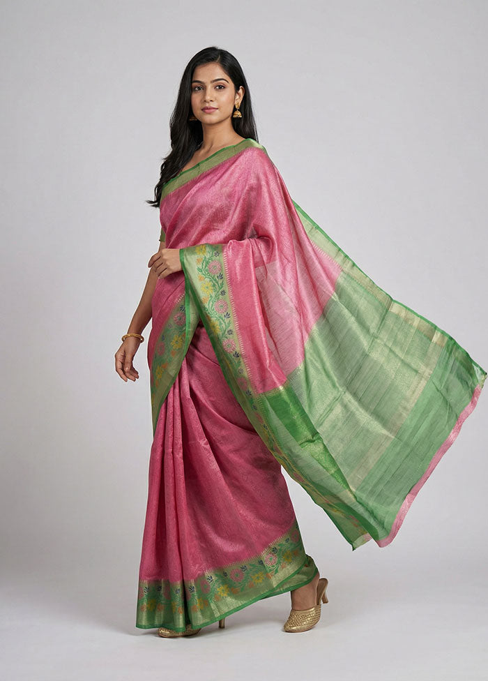 Pink Dupion Silk Saree With Blouse Piece