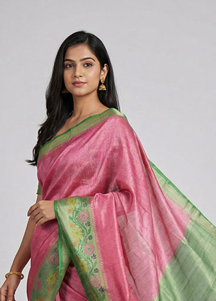 Pink Dupion Silk Saree With Blouse Piece