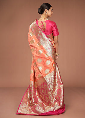 Peach Tanchoi Silk Saree With Blouse Piece