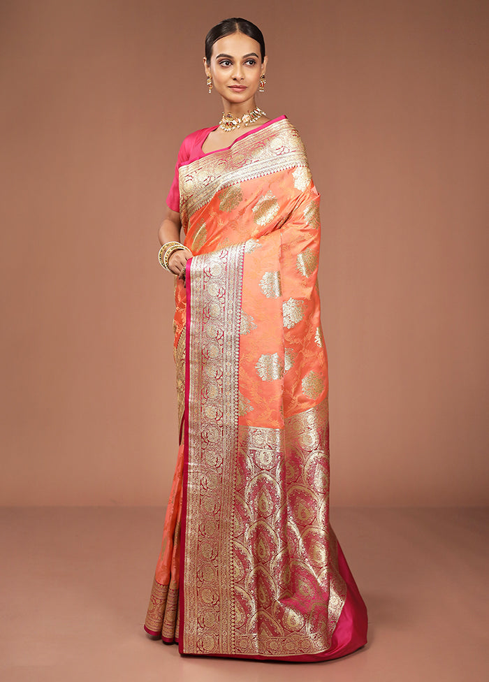 Peach Tanchoi Silk Saree With Blouse Piece