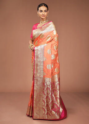 Peach Tanchoi Silk Saree With Blouse Piece
