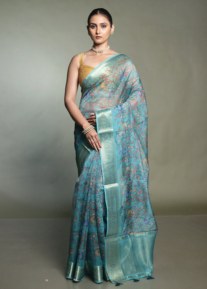 Green Organza Saree With Blouse Piece