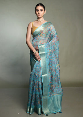 Green Organza Saree With Blouse Piece