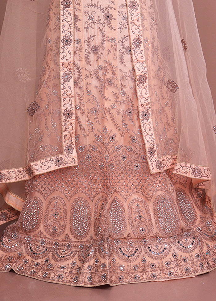Peach Blended Silk Dupatta Lehenga Set