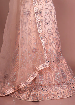 Peach Blended Silk Dupatta Lehenga Set
