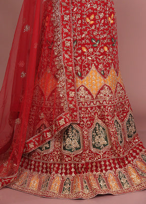 Red Blended Silk Dupatta Lehenga Set