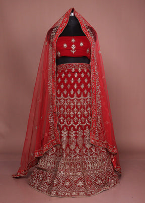 Maroon Blended Silk Dupatta Lehenga Set