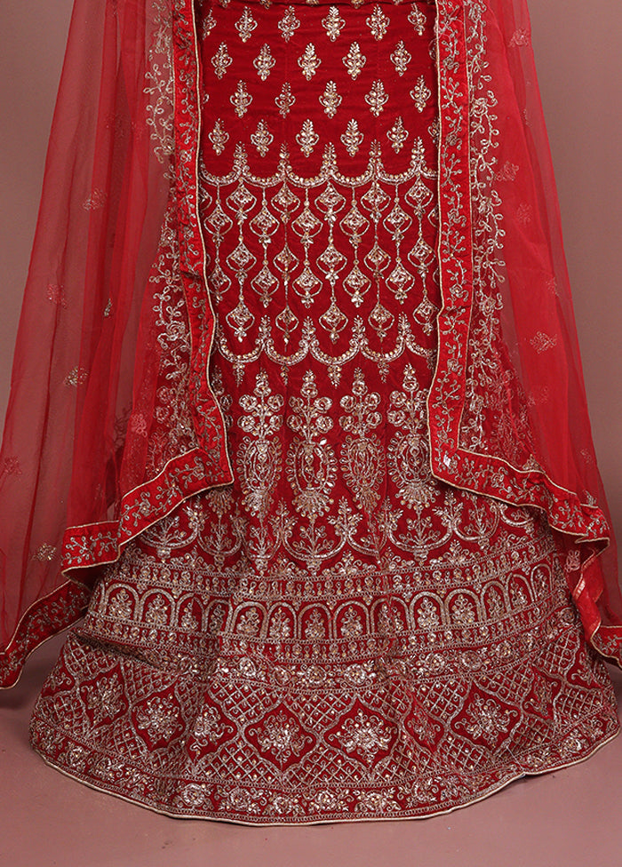 Maroon Blended Silk Dupatta Lehenga Set