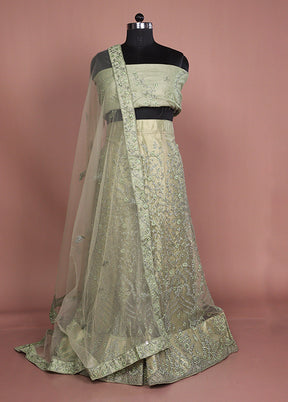 Green Blended Silk Dupatta Lehenga Set