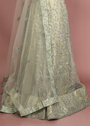 Green Blended Silk Dupatta Lehenga Set