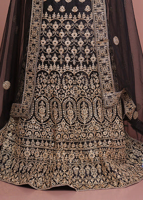 Black Blended Silk Dupatta Lehenga Set