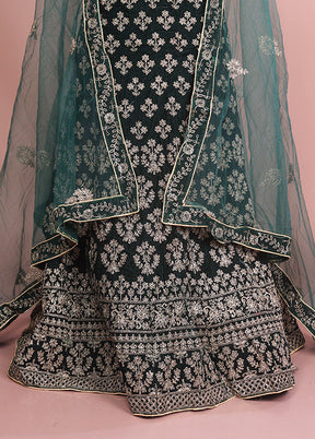 Green Blended Silk Dupatta Lehenga Set