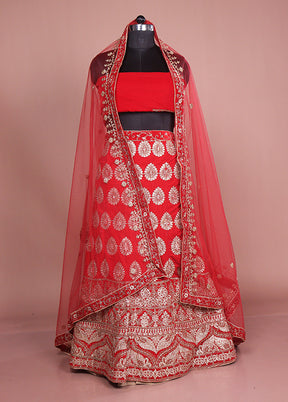 Red Blended Silk Dupatta Lehenga Set