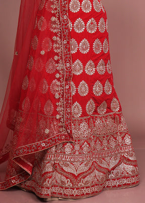 Red Blended Silk Dupatta Lehenga Set