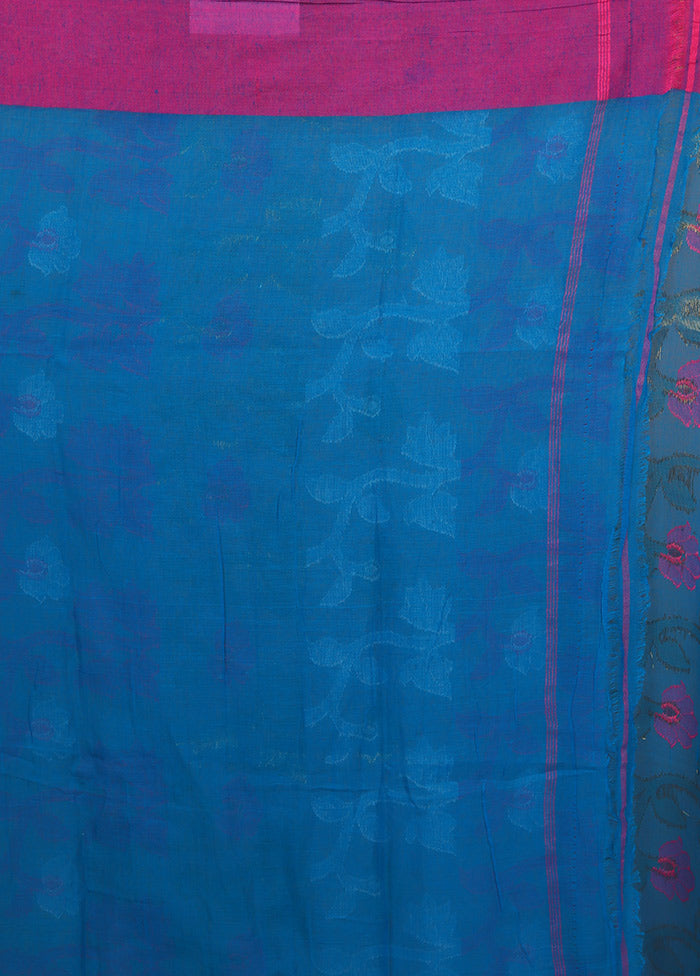 Blue Cotton Saree With Blouse Piece - Indian Silk House Agencies