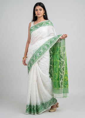 White Jamdani Cotton Saree Without Blouse Piece